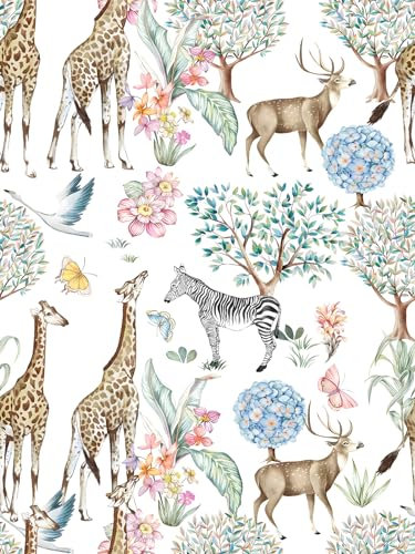SOEWIOU Colorful Animals Wallpaper, 45 * 300cm Thicken Peel and Stick Removable Wallpaper with Giraffe, Zebra Pattern for Home Deco