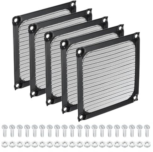 PATIKIL 92mm Computer Fan Filter Grill with Screws, 5 Pack Aluminum Frame with Stainless Steel Mesh Dustproof Case Cover for Computer, Ventilator, Black