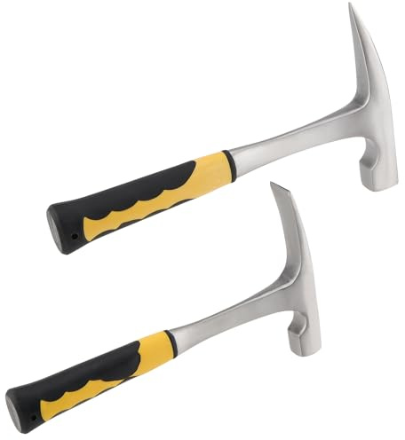 DAKFOOK 2 PCS 24 oz Brick Hammer, Double Head Masonry Hammer with Anti-Slip Grip, Rock Pick Hammer Geological Chipping Hammer for Mining and Prospecting