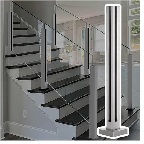JLXJYS Edelstahl-Glasgeländerpfosten für Innen und Außen, 60-105 cm hoch, Quadratisch, Eck-, Mittel- oder Endpfosten, für Balkon, Treppe, Garten, etc.
