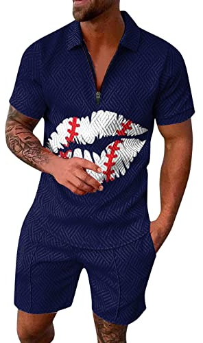 Hehiy 2 Teiliges Herren Trainingsanzug Set Sommer Sportanzug Leicht Outfit Sport Set Kurzarm T-Shirt + Kurze Hose Sets Freizeitanzug 2 Teiler Herren Sommer Jogginganzug Herren 4Xl Xxxxl