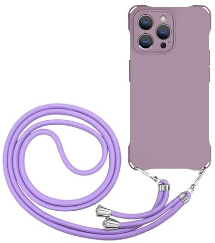 CAROKI Crossbody iPhone 15 Pro Case, Lanyard Protective Liquid Silicone Case with Adjustable Length Detachable Lanyard Rope Shockproof Hands-Free Phone Cover for iPhone 15 Pro 6.1-Purple