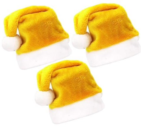 Onlvmyur 3 Stück Weihnachtsmütze Erwachsene Weihnachtsmann Mütze aus Plüsch Nikolausmütze Weihnachtsmützen für Erwachsene (Gelb)