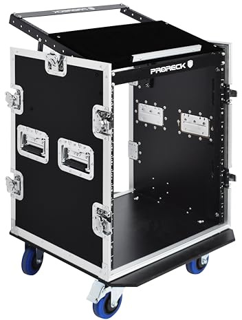 PRORECK 14U Rack/Road Case With Slant Mixer Top, And Casters, 20'' Rackable Depth, Plywood, 14U Installation Size, Pro Stage Performance.