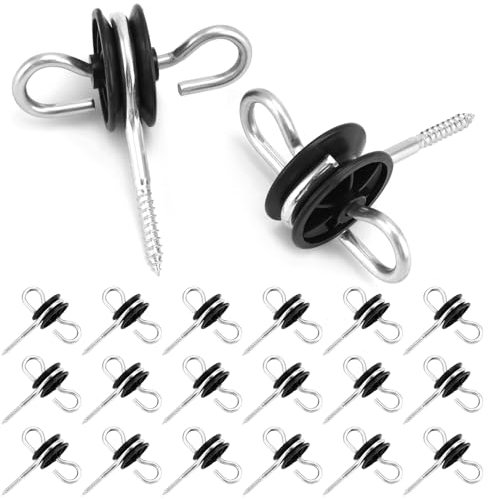 QWORK® Lot de 20 Isolateur de Clôture électrique, isolateurs annulaires à double crochet, pour cordes, fils et torons.