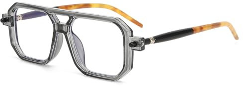 LJCZKA Blaulichtfilter Brille Quadratisch Damen Herren, Brille Ohne Stärke Eckig Pilotenbrille 70s Anti-Müdigkeit für PC, TV und Handy