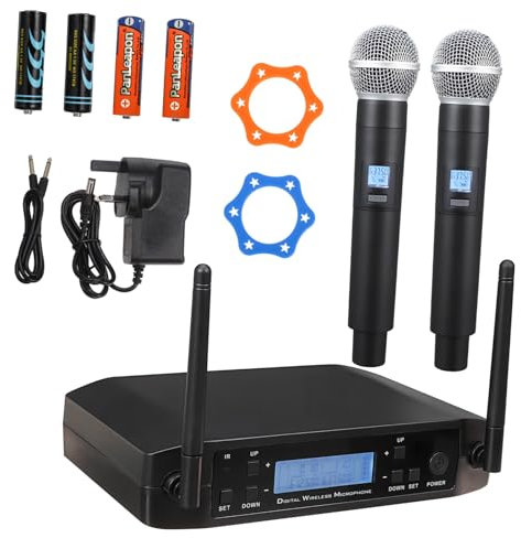Abaodam 2pcs Wireless Microphone System with Rechargeable Receiver Dual Handheld Mics for Karaoke Speech and Outdoor Events High-fidelity Sound Uk Plug Versatile Use