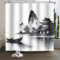 Xiaoterna Rideau de Douche à Peinture Japonaise Traditionnelle Rideau de Douche Peinture Asiatique à l'encre d'un bâtiment Japonais Montagne brumeuse Oie Sauvage Rideau de Salle de Bain 180x180cm