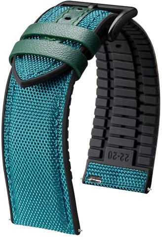 BINLUN Bracelets de Montre en Nylon Silicone Dégagement Rapide Bracelet Montre Remplacement Hybride Toile Caoutchouc Pour Hommes Femmes 9 Couleurs (Vert Vif/Boucle Noir,20mm)