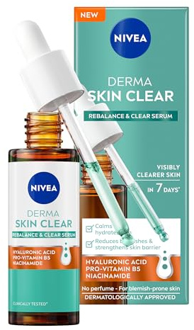 NIVEA Derma Skin Clear Face Serum mit Hyaluronsäure, Niacinamid & Provitamin B5 - Lightweight Hydrating & Soothing Daily Serum for Healthy, Balanced, Radiant Skin, 30 ml