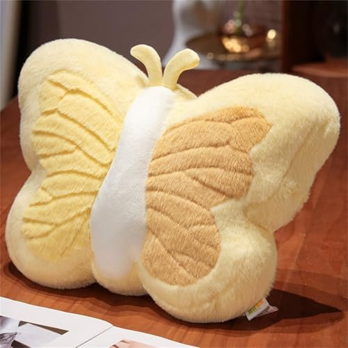 Schmetterling Kuschelkissen Kinder Kreative Aesthetic Kuschelkissen Flauschig Dekokissen Sofakissen Zierkissen Plüsch Kissen Für Kinderzimmer Schlafzimmer (Gelb)