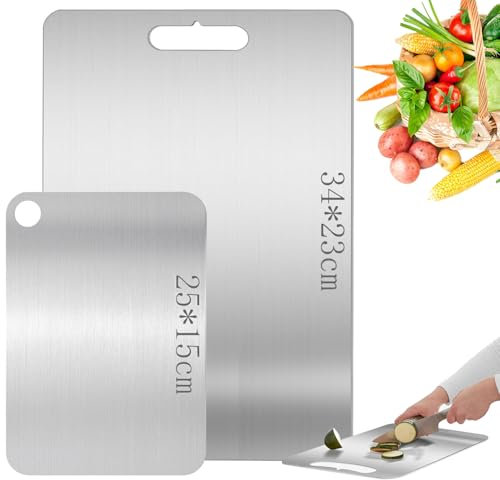 2 Piezas Tabla de Cortar Acero Inoxidable, Ambos Lados Tabla Cortar Acero Inoxidable, Tabla de Cortar de Doble Cara Apta, Tabla de Cortar, Tablas de Cortar de Acero Inoxidable Cocina