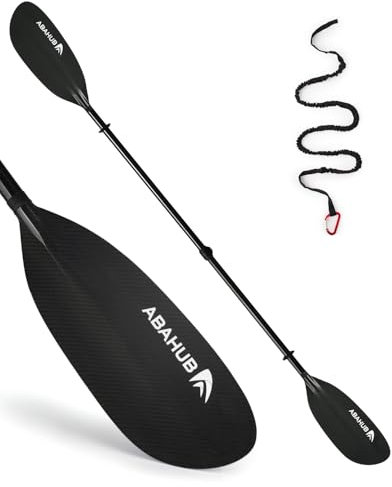 Abahub Remo de Kayak Full Carbon Ajustable de 220 cm a 230 cm Remo Doble con Correa de Remo para Kayak Bote de Remo, vástago de Carbono Pala de Remo de Fibra de Carbono Completa