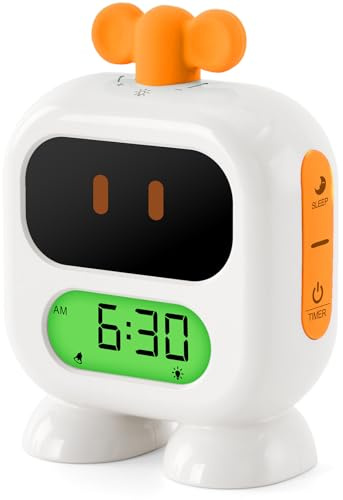 Seucasu Kids Alarm Clock, Grow Clock with Red Light Green Light, Nap Timer, Sleep Trainer for Toddlers, Child (Yellow)