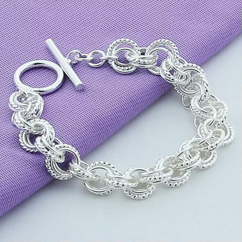 Modeschmuck 925 Silber Doppelring Gliederarmband Kette-20cm