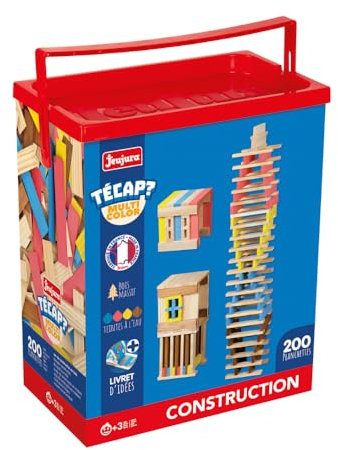 Jeujura - Técap Multicolor - Jeu d'Équilibre et de Construction - Blocs de Construction Empilables - 200 Pièces - Made in France - À partir de 3 Ans - 8312