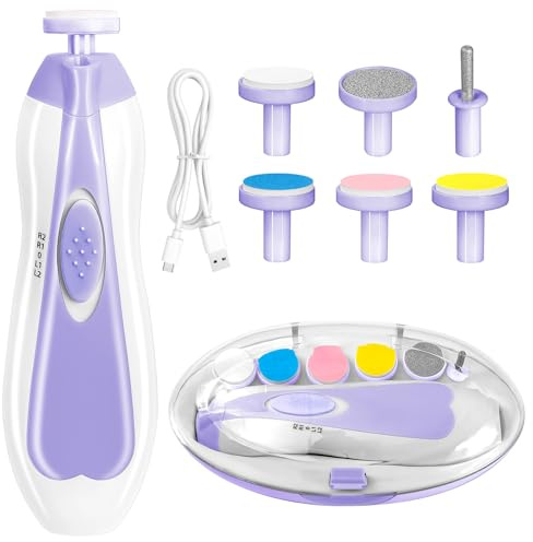 Elektrischer Baby-Nagelknipser, 6-in-1, wiederaufladbar, Maniküre-Set, Pflegeset für Kleinkinder, Säuglinge oder Erwachsene (lila)