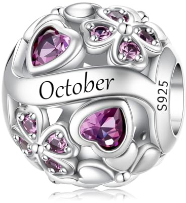 ChenYuTe 925 Sterling Silber Birthstone Charm, Mode aushöhlen Glücksklee Charms， Damen Geburtstag Urlaub Geschenk