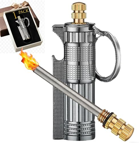 Permanent Match 1-pack- Vattentäta tändstickor nyckelring eldstartare for överlevnad | Flinta tändare med flasköppnare nödkit for camping, vandring(Black)