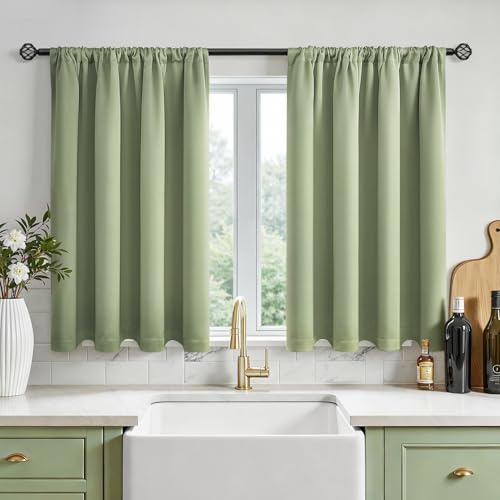 MRTREES, Tende impermeabili con tasca per asta verde, tende oscuranti per bagno, cucina, roulotte Airstream, finestre a baia, 2 pannelli, 90x90 cm, 35x35 pollici, verde salvia