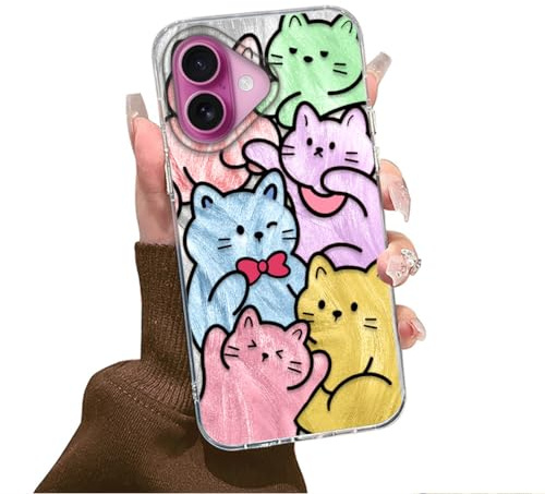Tedyhulle Hülle für iPhone 16 6,1 Handyhülle, Bunt Katze Ästhetik Muster Nette Design, Dünne Weich TPU Silikon Cover Schutzhülle Stoßfest Süßes Motiv Geschenk Hülle für Frauen Mädchen