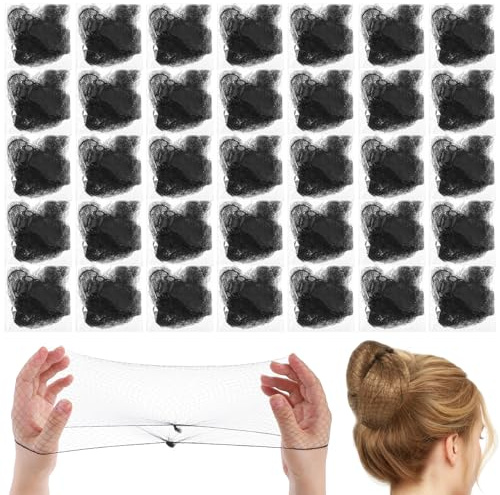 35 Stück Bun Netze Haarnetz Dutt Unsichtbare Haarnetze Elastische Wiederverwendbare Feinmaschig Ballettbrötchen Haarnetz Nylon Haar Netze für Buns für Krankenschwestern Tänzerin Flugbegleiter-Schwarz