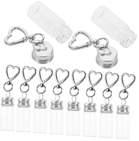 FUNOMOCYA 10pcs Mini Transparent Glass Bottles with Keyrings Clear Tiny Containers for DIY Crafts Wishing Spell Jars Travel Ornaments Wedding Favors