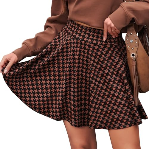 DJT Damen Mädchen Basic Solid Dehnbaren Informell Mini Skater Rock mit Shorts