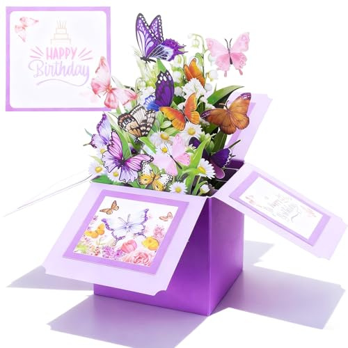 Nogeqi Pop Up Geburtstagskarte Schmetterling 3d Exquisite Blumen Schmetterlinge Popup Karte Geburtstag Frau Mit Umschlag Für Mama Freundin Schwestern Ehefrau Tochter Oma Romantik Geschenke