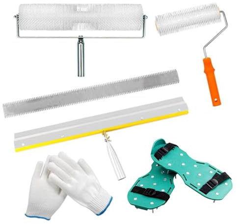 Kit d'outils de ciment autonivelant,Outils de Ciment Ragreage,Rouleaux anti-mousse de 23 cm et 50,8 cm,Raclette grande surface de 56 cm + botte à crampons de 3 cm,pour Niveler les Murs du Sol Composé
