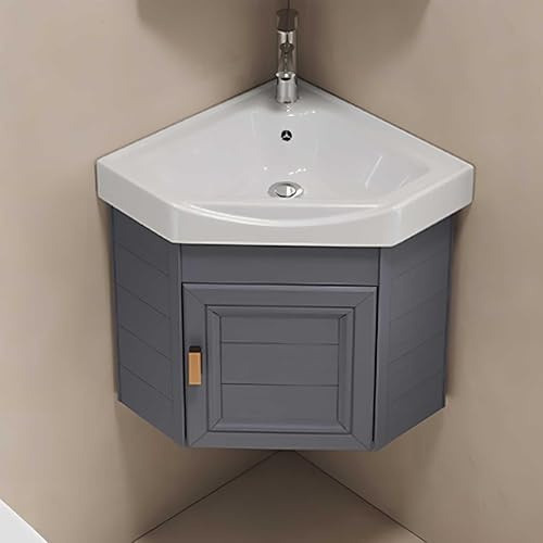 Lavabo d'angle mural en céramique avec récipient de rangement, lavabo triangulaire pour toilettes et meuble-lavabo
