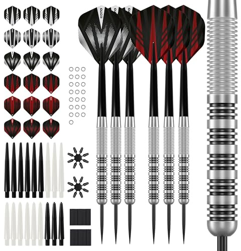 KOTO – Silver Brass Dartpfeile, 18 Gramm, Steeldarts, Inkl. Accessory Kit Steeltip 90 Stücks, 2 Sets Dartpfeile 23 G, 6 Sets Flights, 6 Sets Shafts