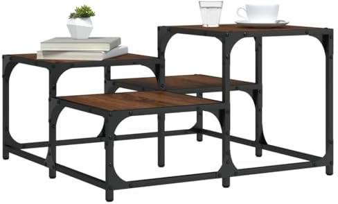 Yisssmeng Couchtisch 68x68 cm Braun Eiche Holzwerkstoff & Metall Beistelltisch mit Etagen Modernes Design 100 kg Tragkraft Verstellbare Füße Industrial Side Table für Wohnzimmer Sofa Lounge