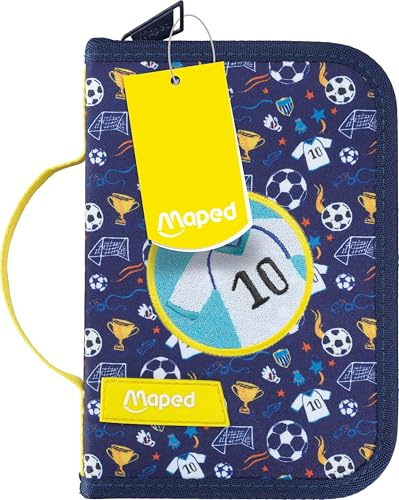Maped - Federmäppchen für die Schule, Fußballsport, originelle AOP-Motive, praktischer Griff, robuster Reißverschluss – hochwertig und langlebig – Federmäppchen für die Schule für Kinder, entworfen
