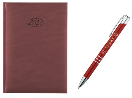 Livepac-Office Buchkalender 2027 / Chefkalender/Farbe: bordeaux + Glückskuli