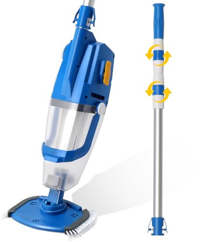 LEADZM Aspirateur Piscine sans Fil 4500mAh (Bleu) | Aspirateur Manuel avec Téléscopique (1,5m) & Filtre, 100L/Min Puissance d'Aspiration, Autonomie 60 Min, 190×23,7×17cm