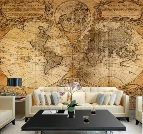 Tzxztt Grande Carte Du Monde Rétro Art Personnalisée Papier Peint 3D Moderne Soie Texturée Haut De Gamme Idéal Pour Le Salon Et La Chambre à Coucher-400cm×280cm