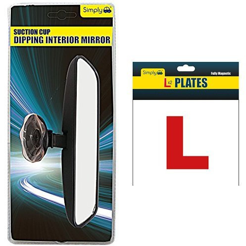 Simply DISM01 Interior Dipping Car Mirror Suction Cup, 210 x 50 mm and Simply TL1000 L-Plates Fully Magnetic