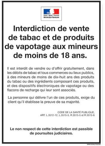 Adhésif - Interdiction Vente Tabac aux Mineurs - Dimensions 210x300 mm - Protection Anti-UV