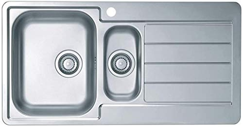 VBChome Edelstahlspüle 98 x 50 cm Leinenstruktur Abtropffläche Rechts Spülbecken mit Hahnloch 1,5 Becken Ablaufgarnitur Einbauspüle Küchenspüle Camping