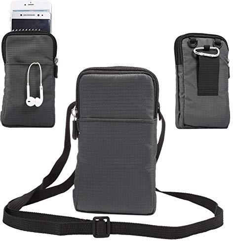 jbTec Handytasche zum Umhängen Nylon klein 180x110x35mm - Karabiner Gürteltasche Damen Herren Handy Belt, Farbe:Dunkelgrau