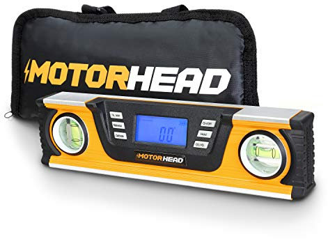 MOTORHEAD 10-Inch 0° - 180° Smart Digital Level, LCD Screen, Audible Alerts, Water, Dust & Shock Resistant, Magnetic Bottom, Includes Bag, High-Visibility, Solid-Milled Aluminum, USA-Based Support