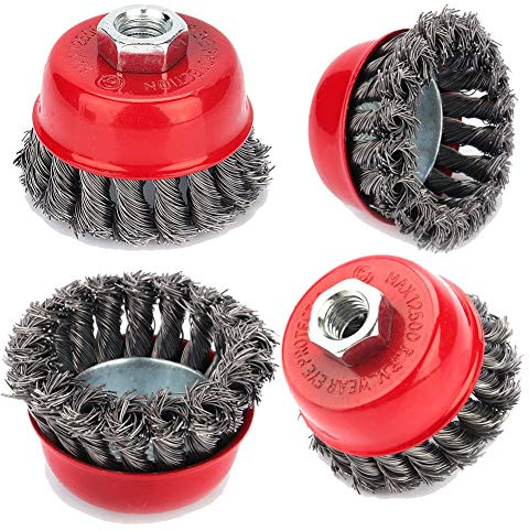 Brosse Metallique Meuleuse, 4 Pièces 3 Pouces M14 Diamètre Torsadés 75mm Brosse à Fils Métalliques, Brosse Ronde pour Meuleuse D’angle Brosse Boisseau Dérouillage Corrosion l’enlèvement de Peinture