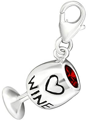 SPARKLY WINE/COCKTAIL GLASS CZ Set Sterling Silver Clip-On Clasp Charm for Women Ladies Girls - for Thomas Sabo Style Charm Bracelets & Necklaces