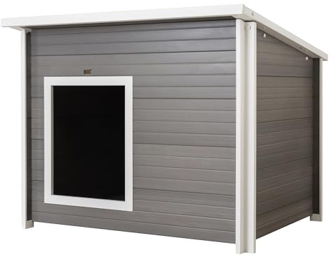 New Age Pet ECOFLEX Rustic Lodge Outdoor Elevated Dog House, Jumbo Weather Resistant Shelter for Large Dogs, Wood Look Composite Material, Easy Assembly with 10 Year Warranty