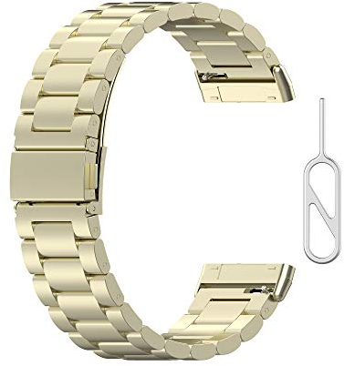 Yikamosi Kompatibel mit Fitbit Versa3 Armband/Sense Armband,Schnellverschluss Edelstahl Metall Ersatzarmband Damen Herren Wristband Uhrenarmbänder für Fitbit Versa3/Sense,Adlerholz Gold