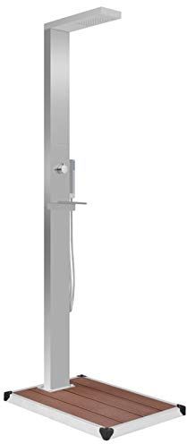 Tidyard Multifunktionale Gartendusche Duschturm Duschtasse Standard 1/2 inch Klempneranschluss Mit Lattendesign,Au?endusche Dusche 80 x 62 x 5 cm MitBodenelement WPC Edelstahl