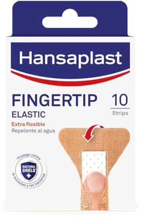 Hansaplast Fingertip Elastic Apósitos adhesivos para la yema de los dedos, apósitos para heridas en dedos repelentes al agua y extraflexibles, bloquean el 99% de las bacterias, 10 unidades