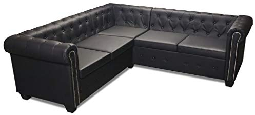Tidyard Chesterfield Sofa 5-Sitzer L-Form Ledersofa Loungesofa Couchsofa Sofagarnitur Vintagebürosofa Polstermöbel Stilsofa Couchgarnitur Polstersofa Kunstleder Schwarz 205 x 205 x 73 cm