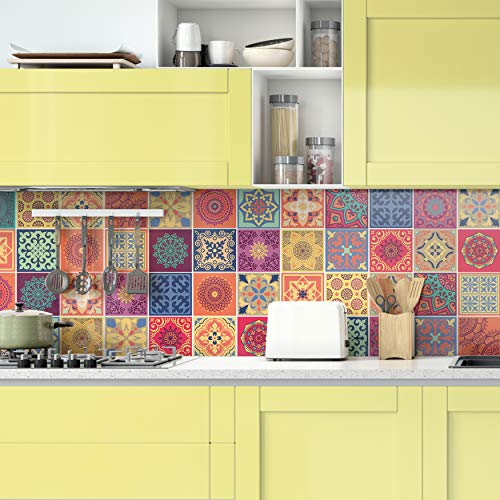 WALPLUS Fliesenaufkleber, Tera Mandala, mediterran, selbstklebend, Vinyl, Heimdekoration, für Küche, Badezimmer, Fliesen, zum Aufkleben, 15 cm, 48 Stück